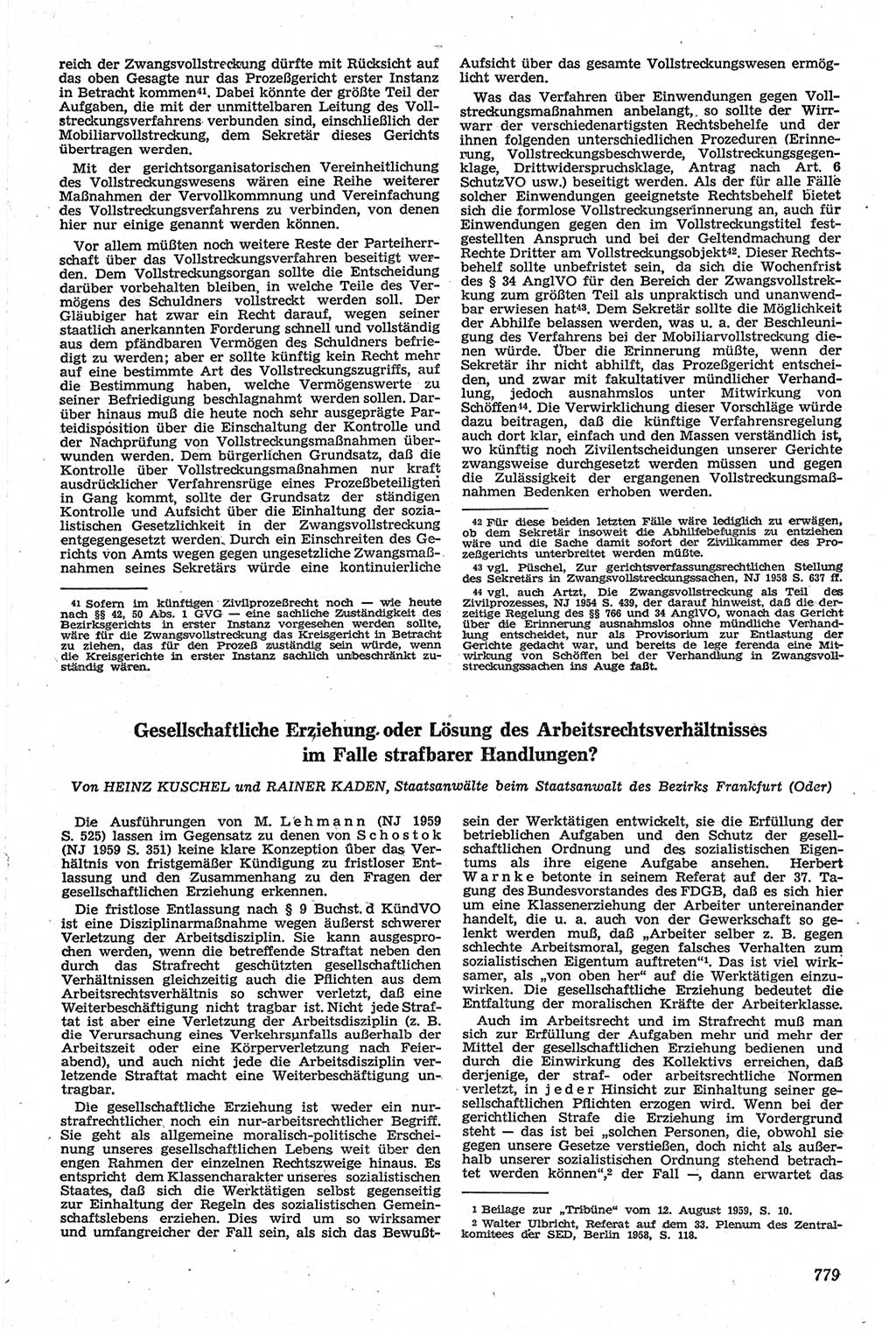 Neue Justiz (NJ), Zeitschrift für Recht und Rechtswissenschaft [Deutsche Demokratische Republik (DDR)], 13. Jahrgang 1959, Seite 779 (NJ DDR 1959, S. 779)