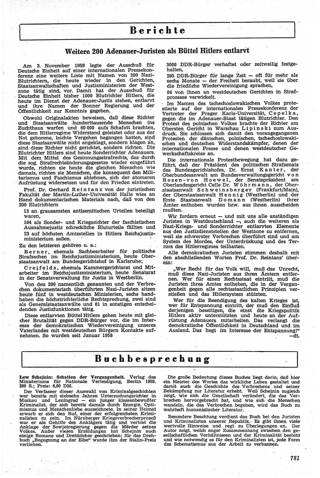 Neue Justiz (NJ), Zeitschrift für Recht und Rechtswissenschaft [Deutsche Demokratische Republik (DDR)], 13. Jahrgang 1959, Seite 781 (NJ DDR 1959, S. 781)