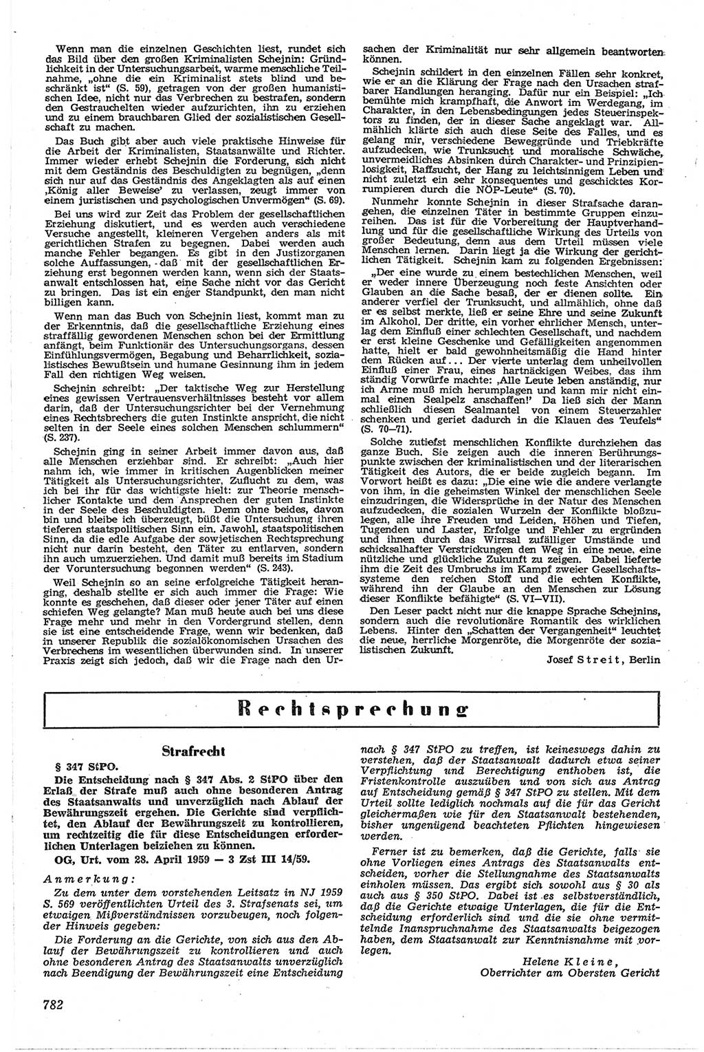 Neue Justiz (NJ), Zeitschrift für Recht und Rechtswissenschaft [Deutsche Demokratische Republik (DDR)], 13. Jahrgang 1959, Seite 782 (NJ DDR 1959, S. 782)