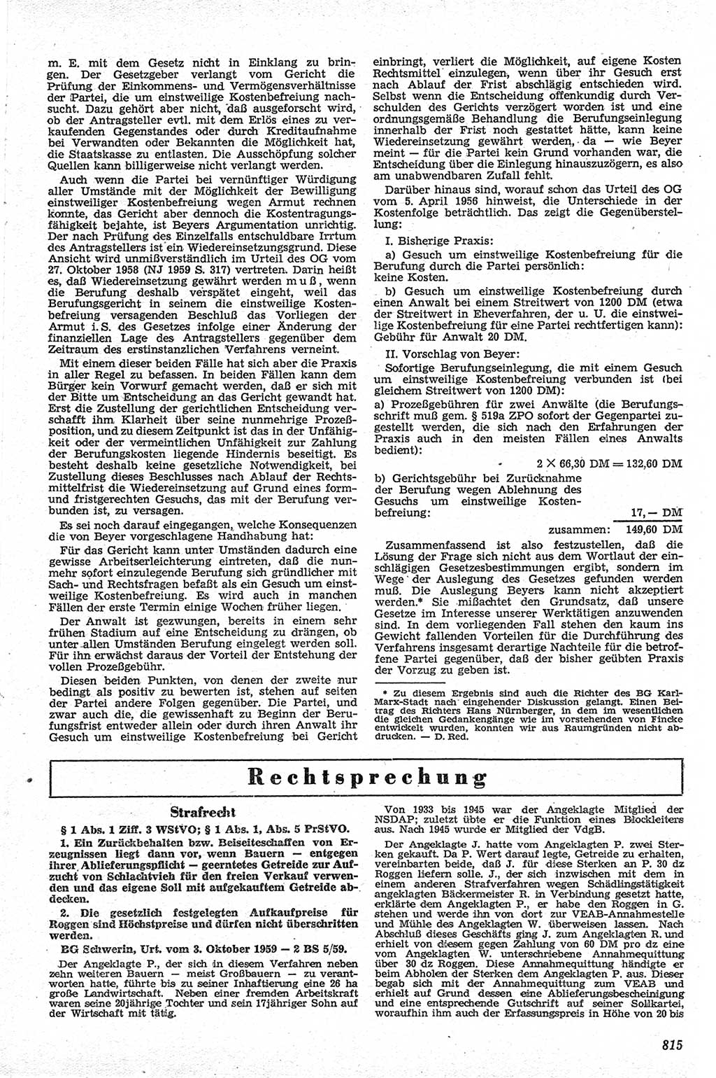 Neue Justiz (NJ), Zeitschrift für Recht und Rechtswissenschaft [Deutsche Demokratische Republik (DDR)], 13. Jahrgang 1959, Seite 815 (NJ DDR 1959, S. 815)