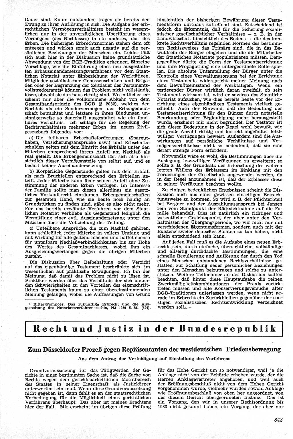 Neue Justiz (NJ), Zeitschrift für Recht und Rechtswissenschaft [Deutsche Demokratische Republik (DDR)], 13. Jahrgang 1959, Seite 843 (NJ DDR 1959, S. 843)