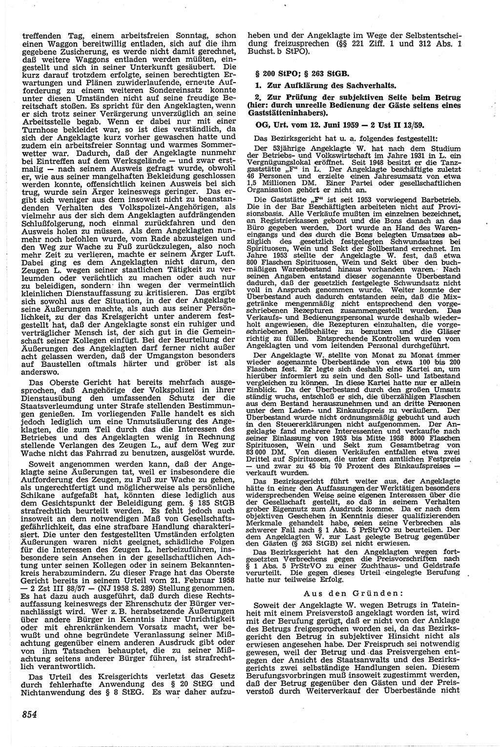 Neue Justiz (NJ), Zeitschrift für Recht und Rechtswissenschaft [Deutsche Demokratische Republik (DDR)], 13. Jahrgang 1959, Seite 854 (NJ DDR 1959, S. 854)