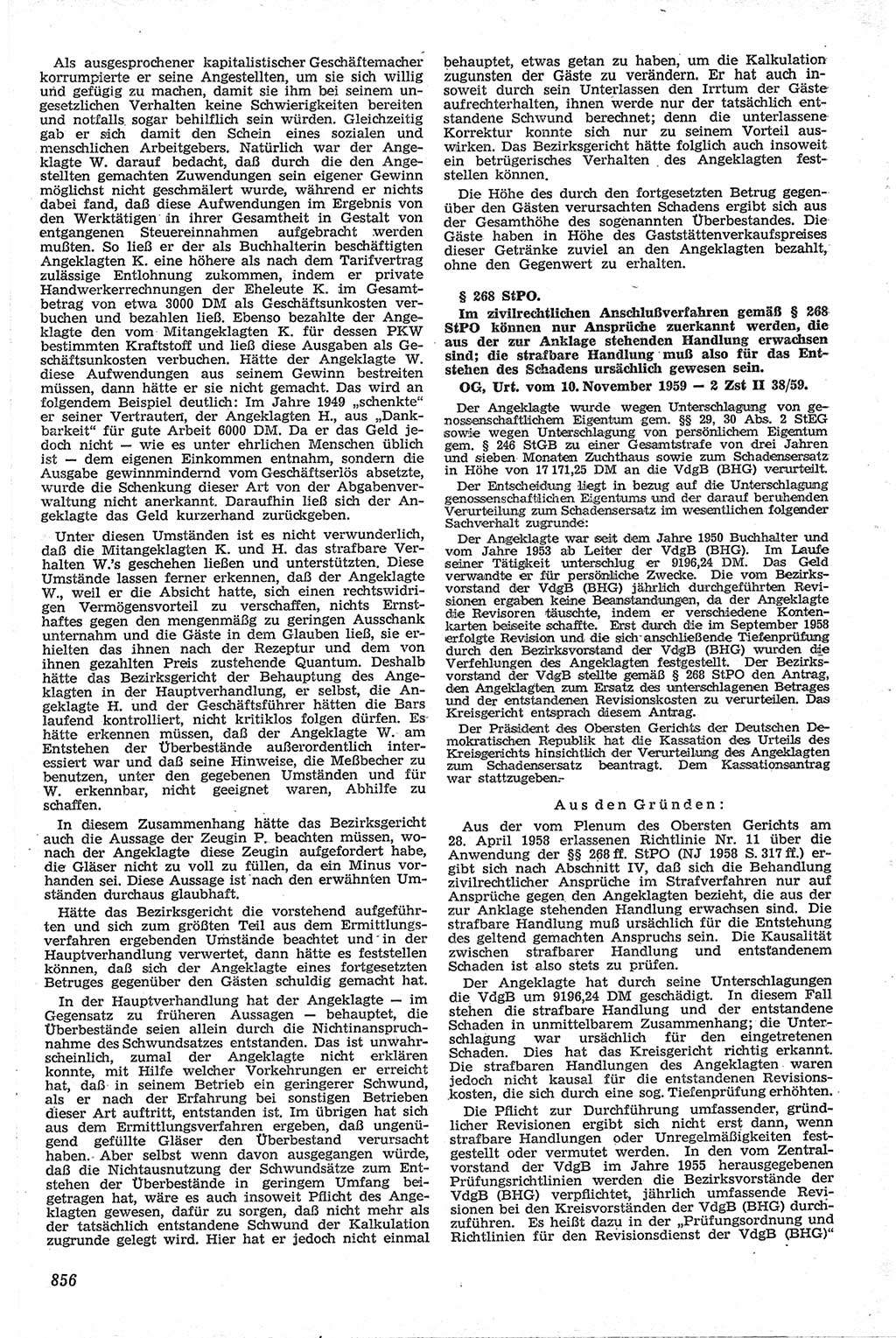 Neue Justiz (NJ), Zeitschrift für Recht und Rechtswissenschaft [Deutsche Demokratische Republik (DDR)], 13. Jahrgang 1959, Seite 856 (NJ DDR 1959, S. 856)