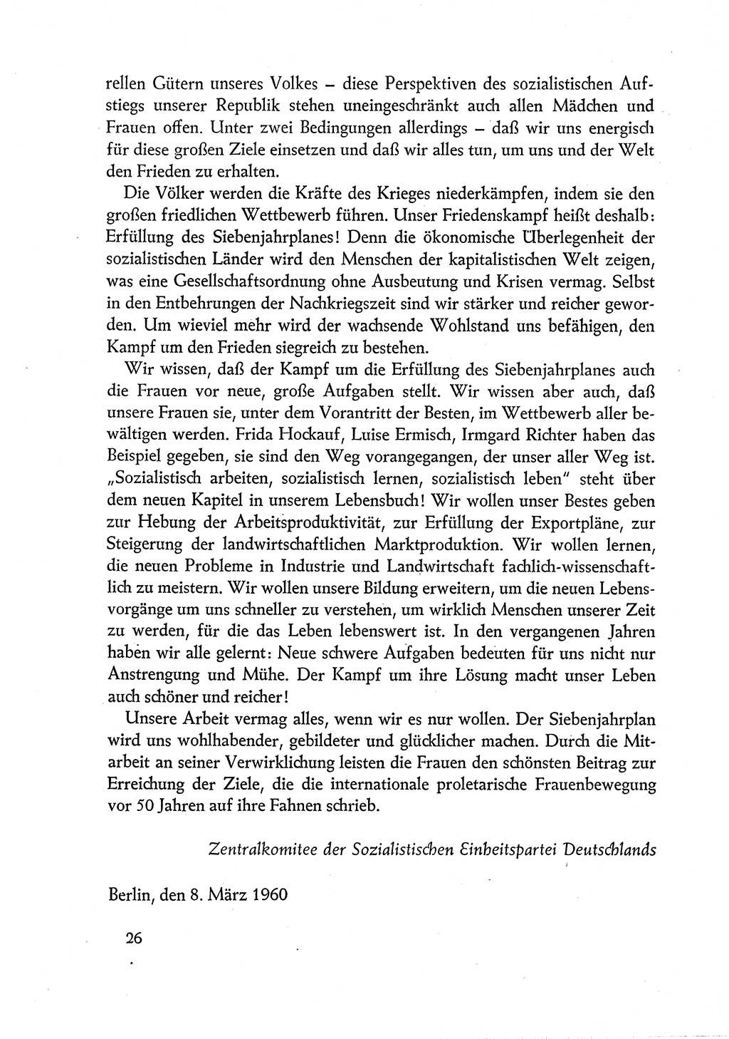 Dokumente der Sozialistischen Einheitspartei Deutschlands (SED) [Deutsche Demokratische Republik (DDR)] 1960-1961, Seite 26 (Dok. SED DDR 1960-1961, S. 26)