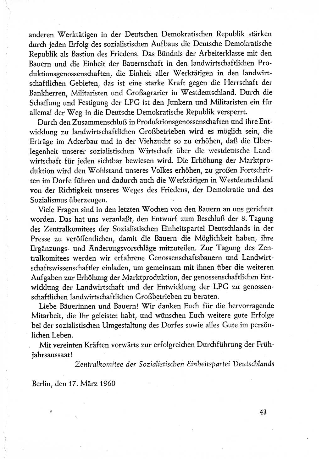 Dokumente der Sozialistischen Einheitspartei Deutschlands (SED) [Deutsche Demokratische Republik (DDR)] 1960-1961, Seite 43 (Dok. SED DDR 1960-1961, S. 43)