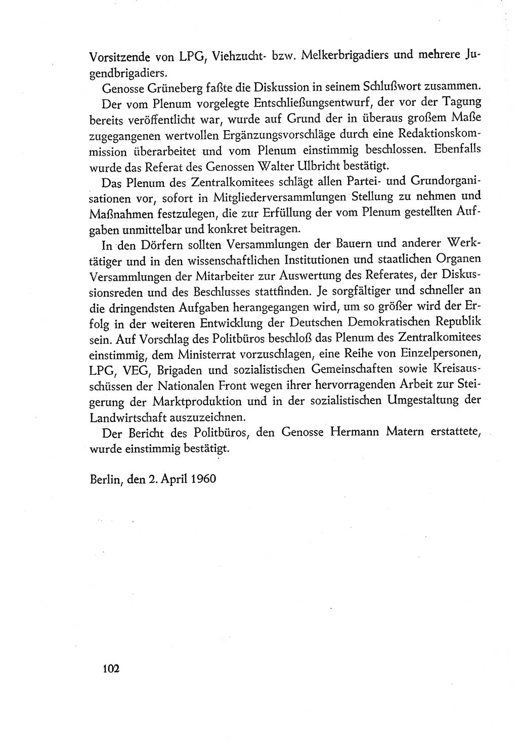 Dokumente der Sozialistischen Einheitspartei Deutschlands (SED) [Deutsche Demokratische Republik (DDR)] 1960-1961, Seite 102 (Dok. SED DDR 1960-1961, S. 102)