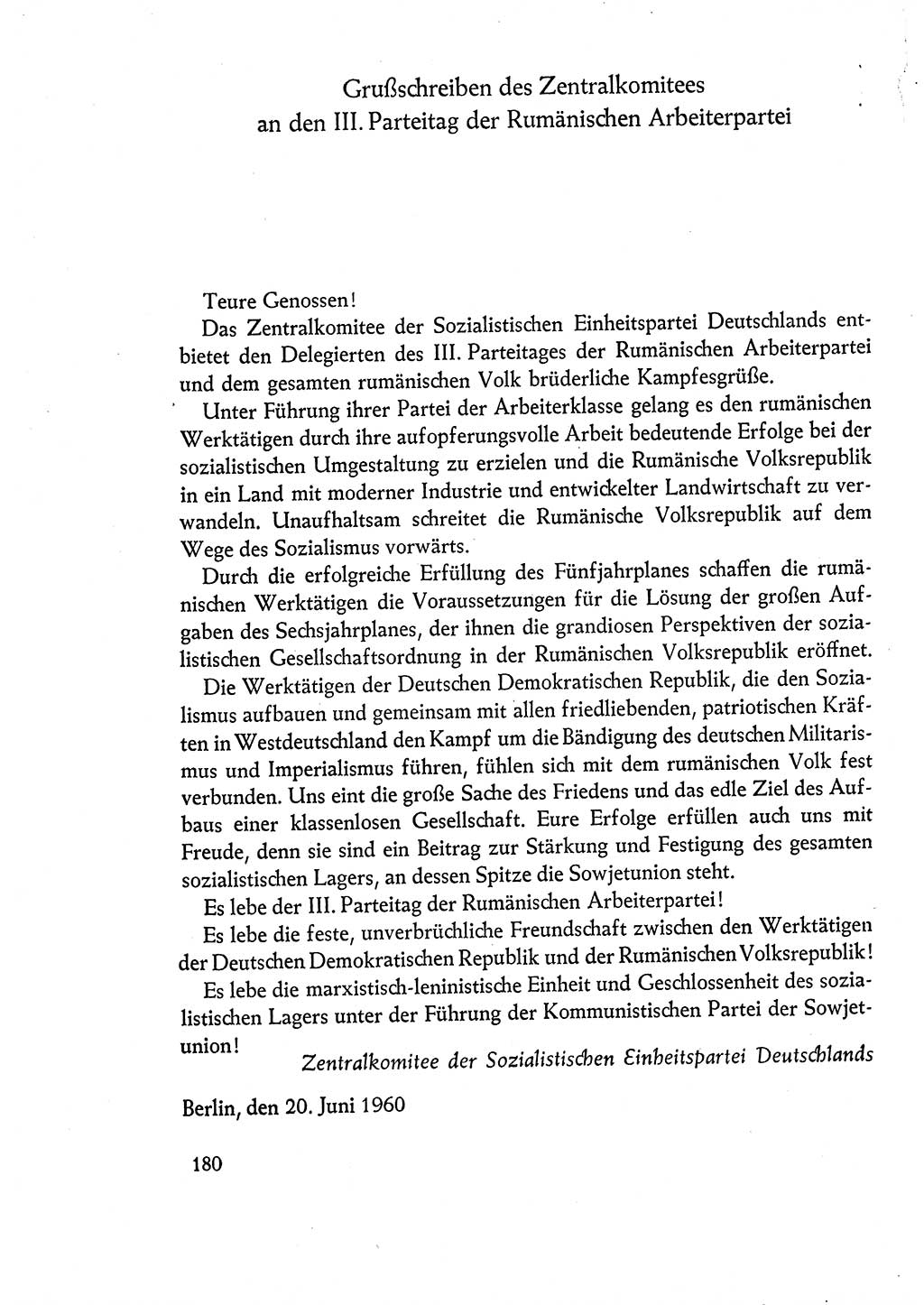 Dokumente der Sozialistischen Einheitspartei Deutschlands (SED) [Deutsche Demokratische Republik (DDR)] 1960-1961, Seite 180 (Dok. SED DDR 1960-1961, S. 180)