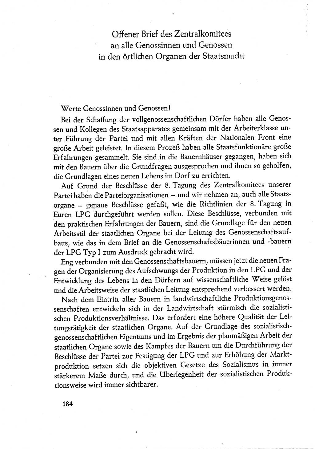 Dokumente der Sozialistischen Einheitspartei Deutschlands (SED) [Deutsche Demokratische Republik (DDR)] 1960-1961, Seite 184 (Dok. SED DDR 1960-1961, S. 184)