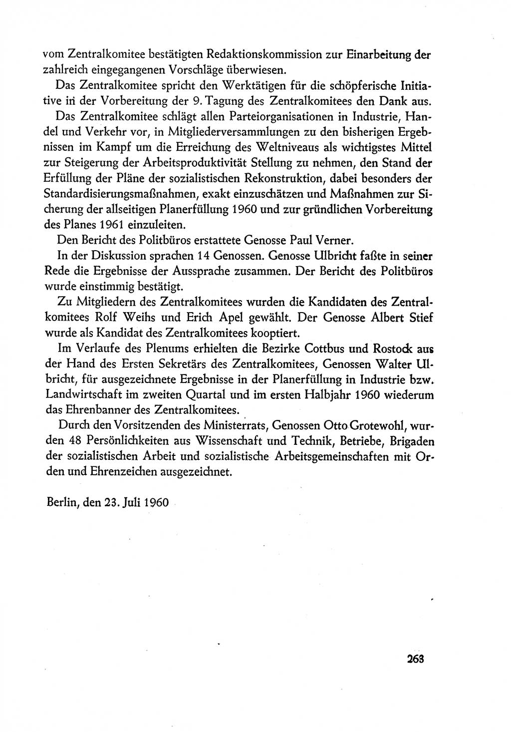 Dokumente der Sozialistischen Einheitspartei Deutschlands (SED) [Deutsche Demokratische Republik (DDR)] 1960-1961, Seite 263 (Dok. SED DDR 1960-1961, S. 263)