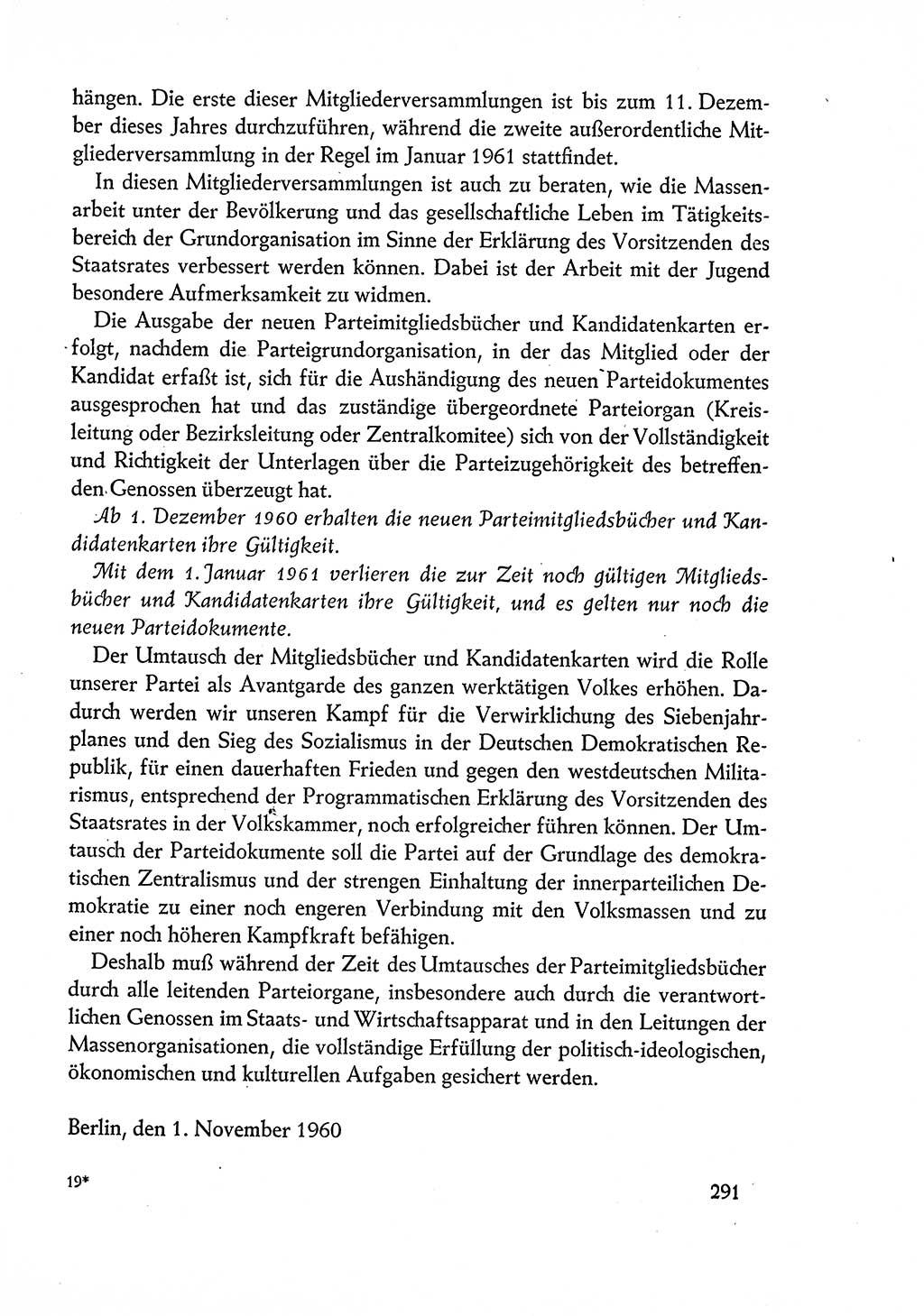 Dokumente der Sozialistischen Einheitspartei Deutschlands (SED) [Deutsche Demokratische Republik (DDR)] 1960-1961, Seite 291 (Dok. SED DDR 1960-1961, S. 291)