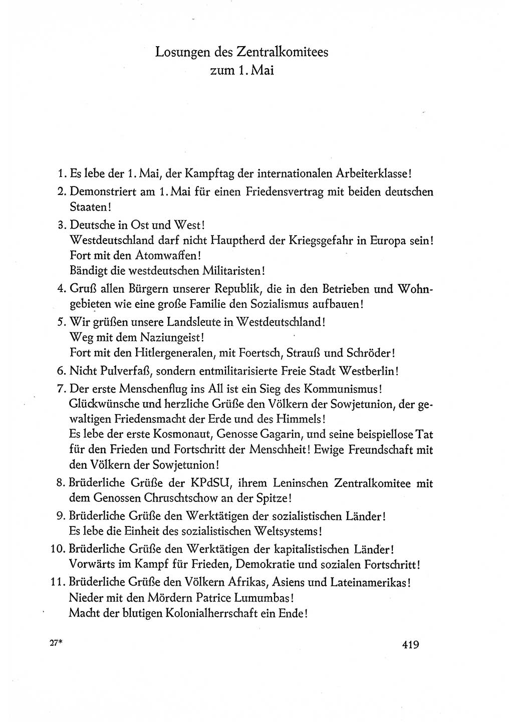 Dokumente der Sozialistischen Einheitspartei Deutschlands (SED) [Deutsche Demokratische Republik (DDR)] 1960-1961, Seite 419 (Dok. SED DDR 1960-1961, S. 419)