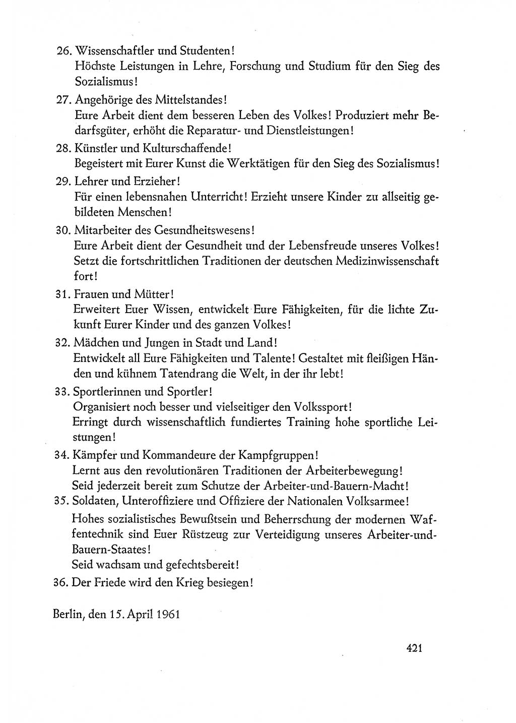 Dokumente der Sozialistischen Einheitspartei Deutschlands (SED) [Deutsche Demokratische Republik (DDR)] 1960-1961, Seite 421 (Dok. SED DDR 1960-1961, S. 421)