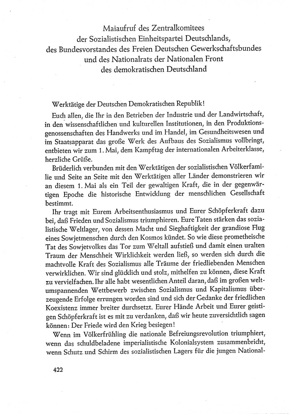 Dokumente der Sozialistischen Einheitspartei Deutschlands (SED) [Deutsche Demokratische Republik (DDR)] 1960-1961, Seite 422 (Dok. SED DDR 1960-1961, S. 422)