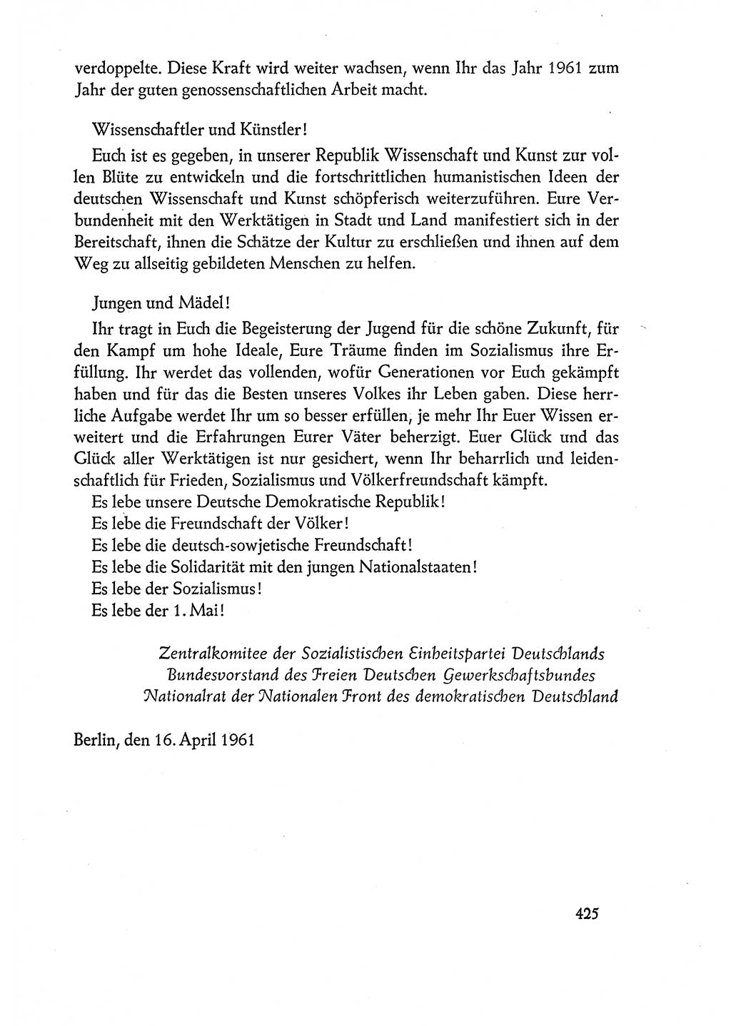 Dokumente der Sozialistischen Einheitspartei Deutschlands (SED) [Deutsche Demokratische Republik (DDR)] 1960-1961, Seite 425 (Dok. SED DDR 1960-1961, S. 425)