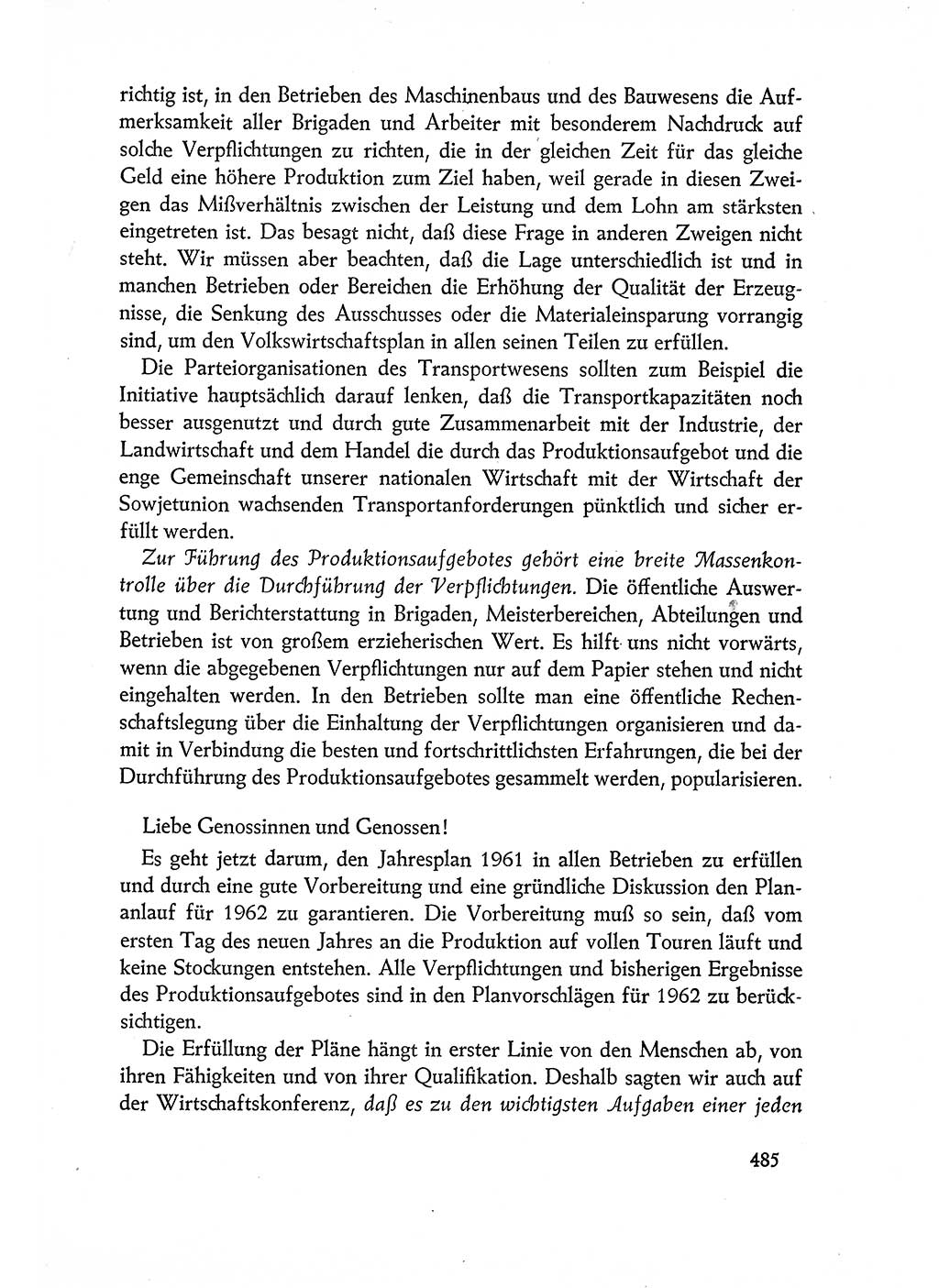 Dokumente der Sozialistischen Einheitspartei Deutschlands (SED) [Deutsche Demokratische Republik (DDR)] 1960-1961, Seite 485 (Dok. SED DDR 1960-1961, S. 485)