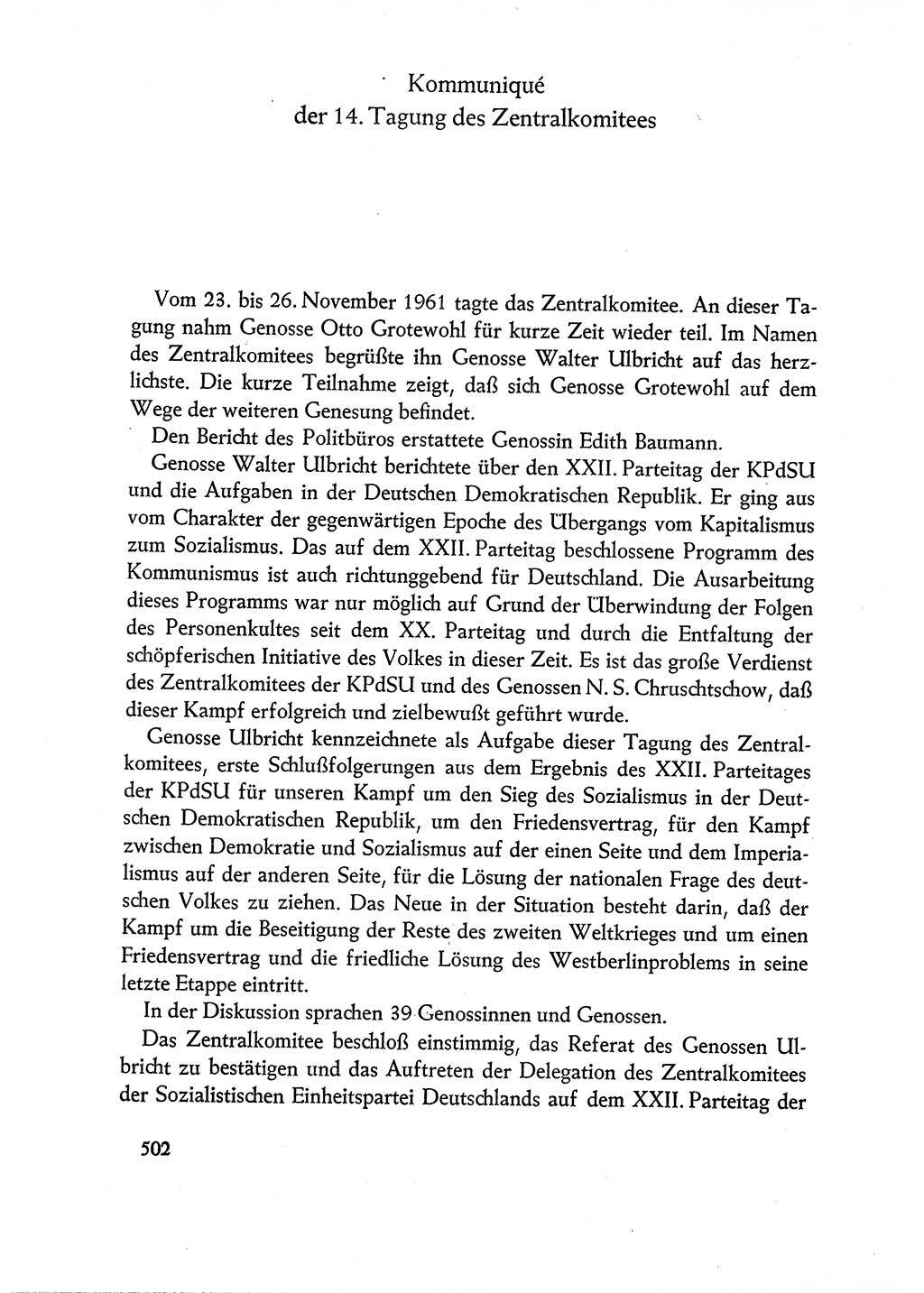 Dokumente der Sozialistischen Einheitspartei Deutschlands (SED) [Deutsche Demokratische Republik (DDR)] 1960-1961, Seite 502 (Dok. SED DDR 1960-1961, S. 502)