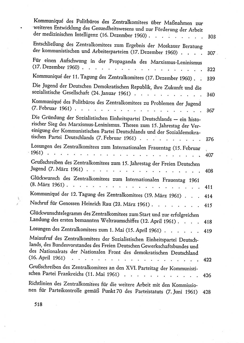 Dokumente der Sozialistischen Einheitspartei Deutschlands (SED) [Deutsche Demokratische Republik (DDR)] 1960-1961, Seite 518 (Dok. SED DDR 1960-1961, S. 518)