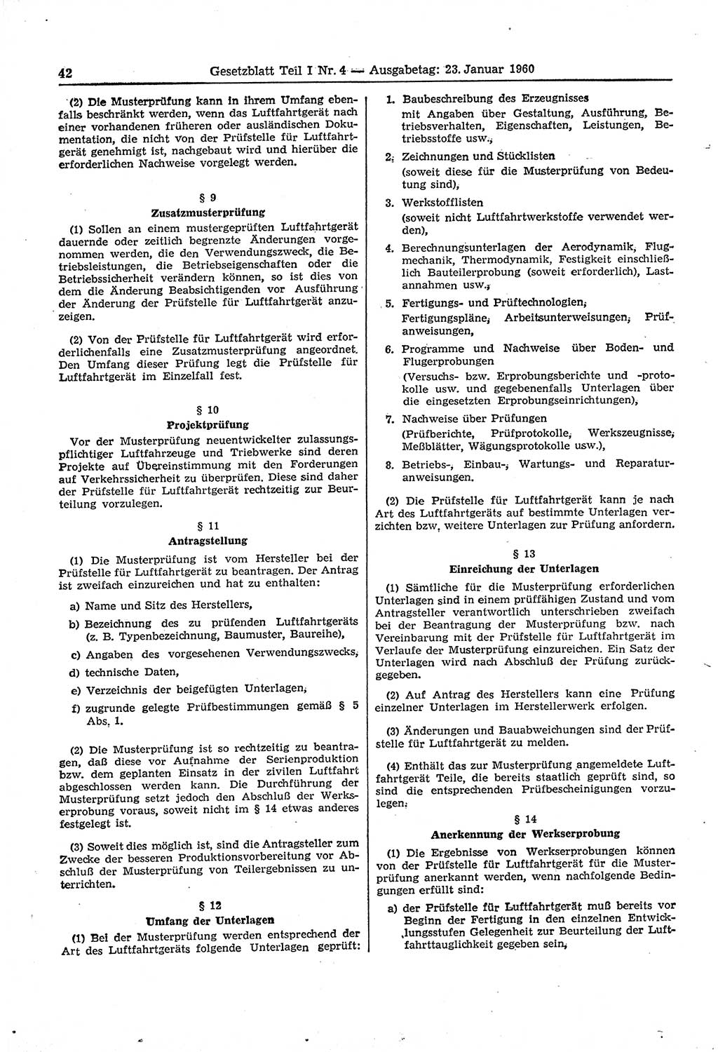 Gesetzblatt (GBl.) der Deutschen Demokratischen Republik (DDR) Teil Ⅰ 1960, Seite 42 (GBl. DDR Ⅰ 1960, S. 42)