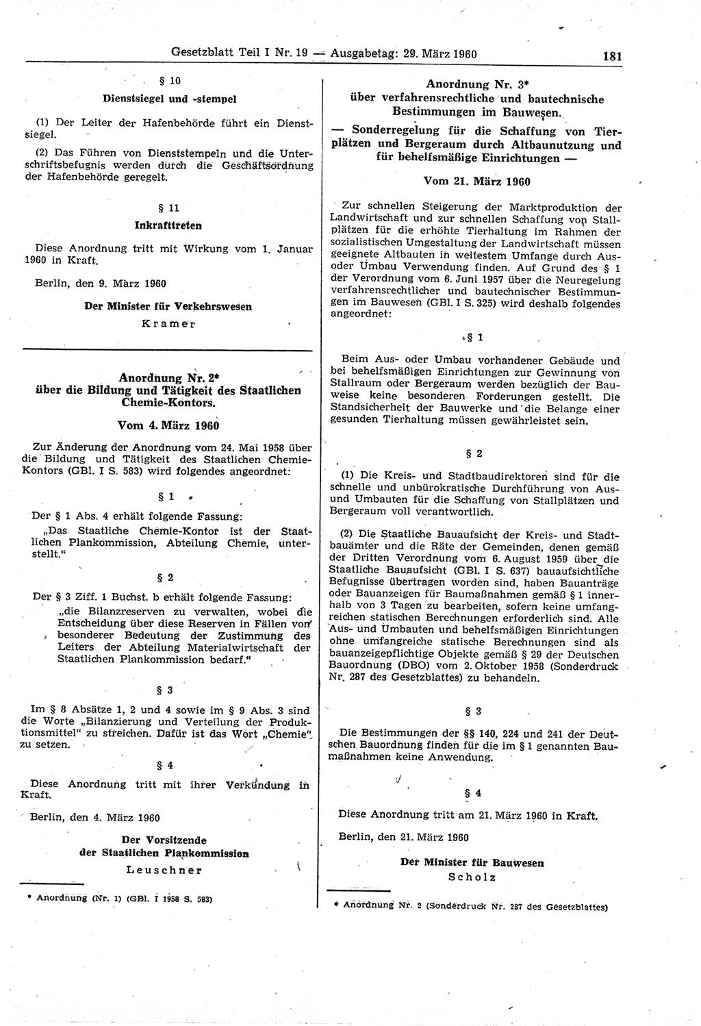Gesetzblatt (GBl.) der Deutschen Demokratischen Republik (DDR) Teil Ⅰ 1960, Seite 181 (GBl. DDR Ⅰ 1960, S. 181)