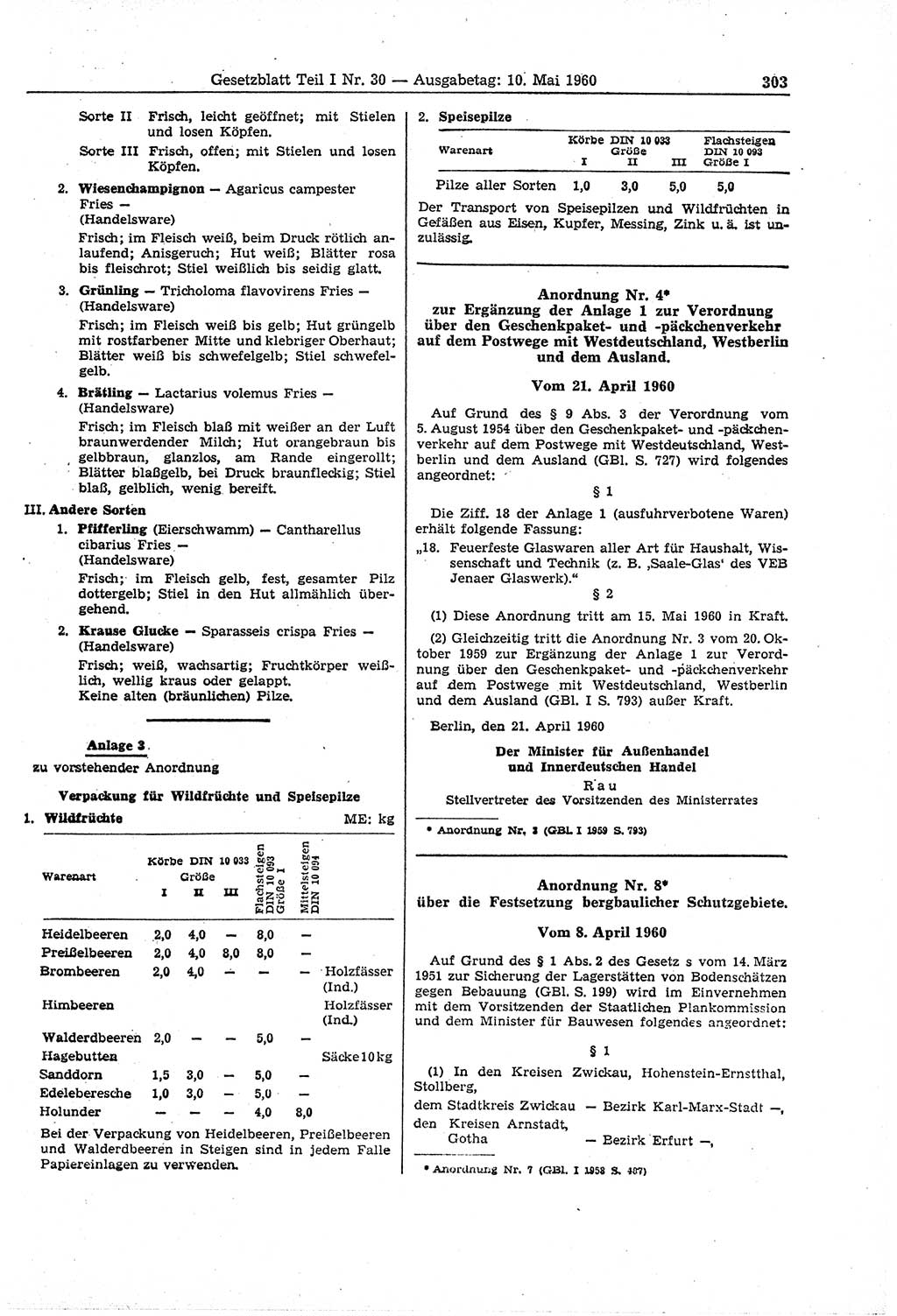 Gesetzblatt (GBl.) der Deutschen Demokratischen Republik (DDR) Teil Ⅰ 1960, Seite 303 (GBl. DDR Ⅰ 1960, S. 303)