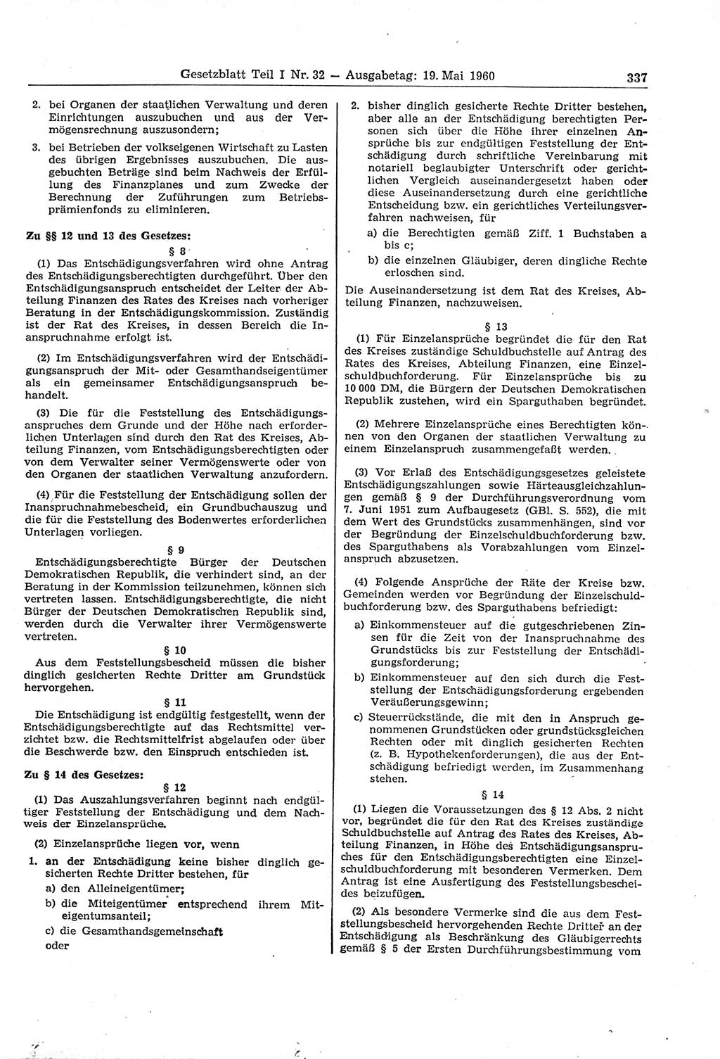 Gesetzblatt (GBl.) der Deutschen Demokratischen Republik (DDR) Teil Ⅰ 1960, Seite 337 (GBl. DDR Ⅰ 1960, S. 337)