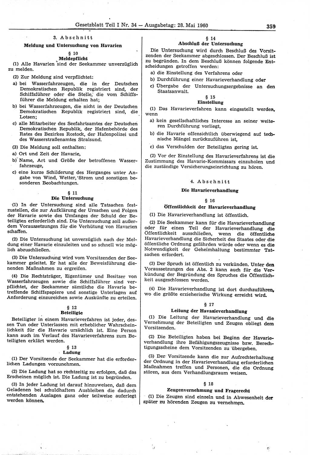 Gesetzblatt (GBl.) der Deutschen Demokratischen Republik (DDR) Teil Ⅰ 1960, Seite 359 (GBl. DDR Ⅰ 1960, S. 359)