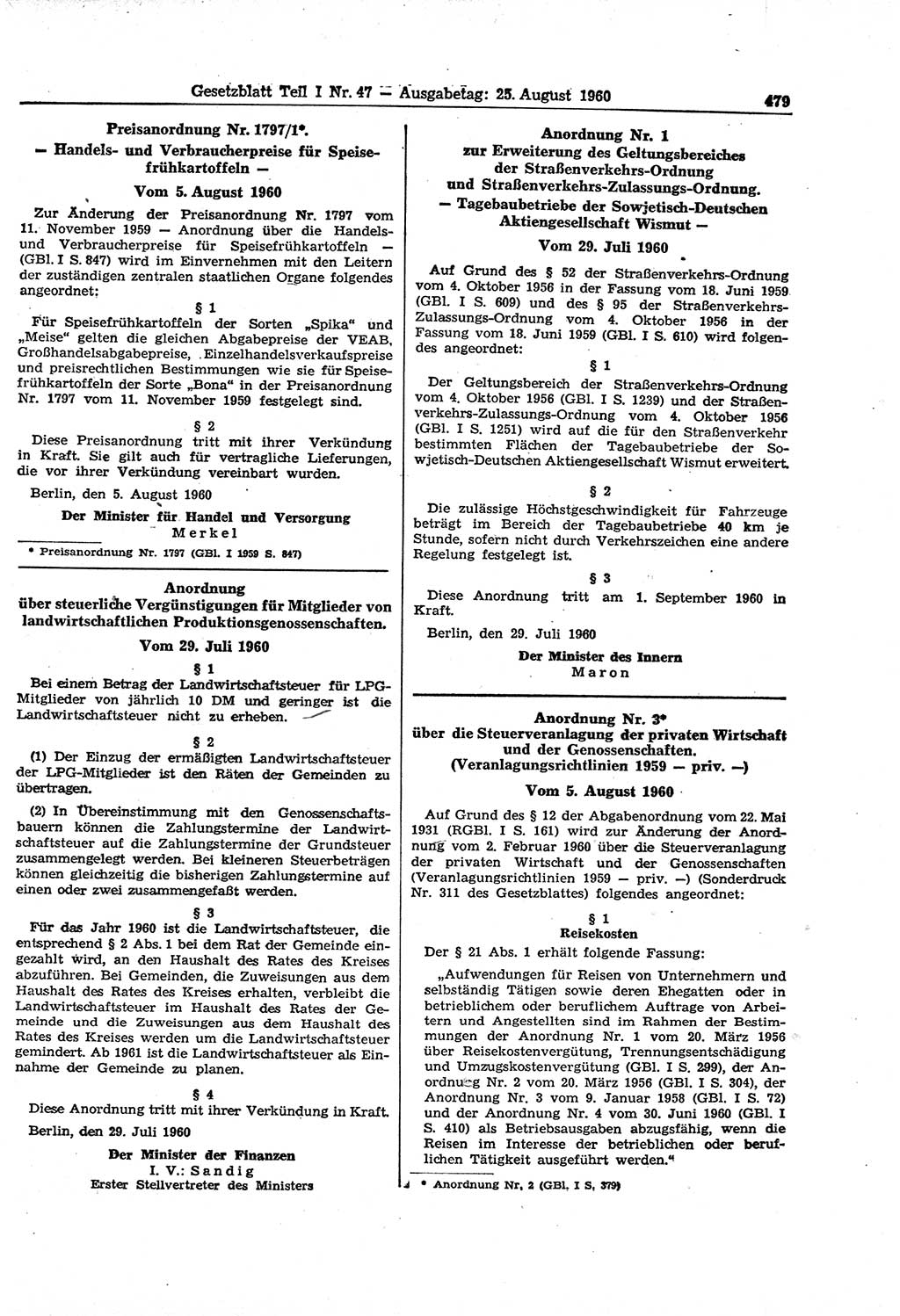 Gesetzblatt (GBl.) der Deutschen Demokratischen Republik (DDR) Teil Ⅰ 1960, Seite 479 (GBl. DDR Ⅰ 1960, S. 479)