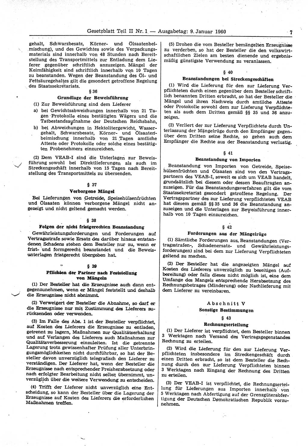 Gesetzblatt (GBl.) der Deutschen Demokratischen Republik (DDR) Teil ⅠⅠ 1960, Seite 7 (GBl. DDR ⅠⅠ 1960, S. 7)
