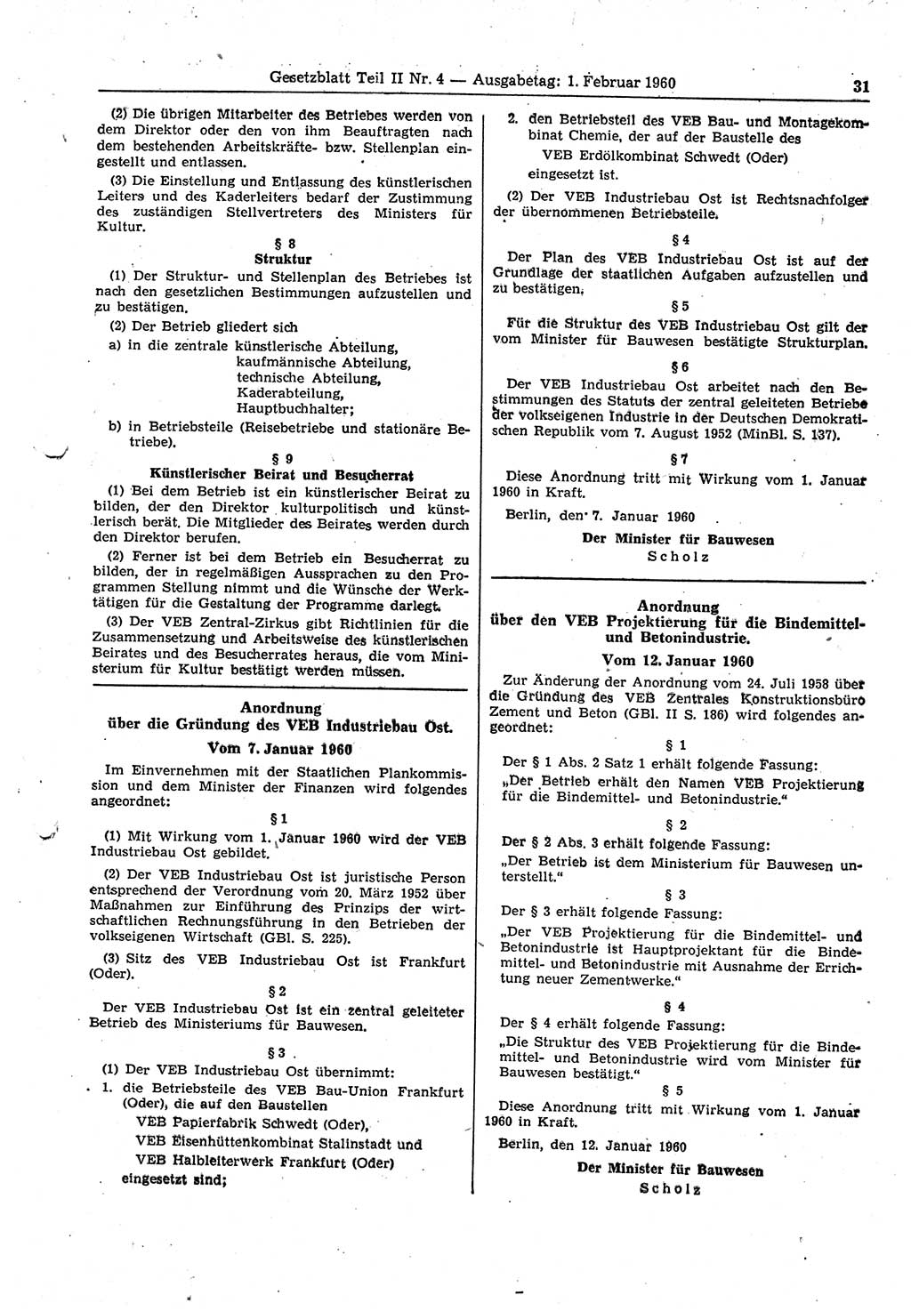 Gesetzblatt (GBl.) der Deutschen Demokratischen Republik (DDR) Teil ⅠⅠ 1960, Seite 31 (GBl. DDR ⅠⅠ 1960, S. 31)