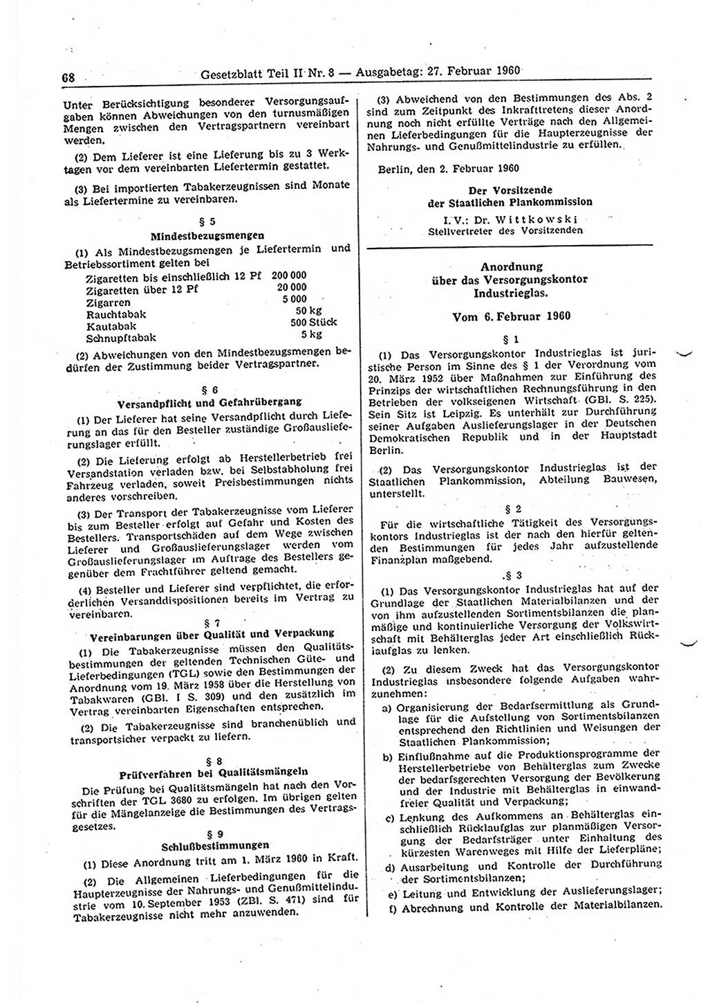 Gesetzblatt (GBl.) der Deutschen Demokratischen Republik (DDR) Teil ⅠⅠ 1960, Seite 68 (GBl. DDR ⅠⅠ 1960, S. 68)