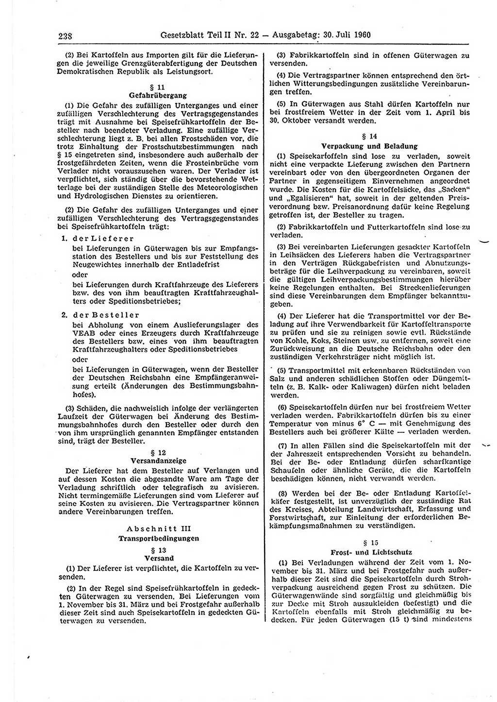 Gesetzblatt (GBl.) der Deutschen Demokratischen Republik (DDR) Teil ⅠⅠ 1960, Seite 238 (GBl. DDR ⅠⅠ 1960, S. 238)