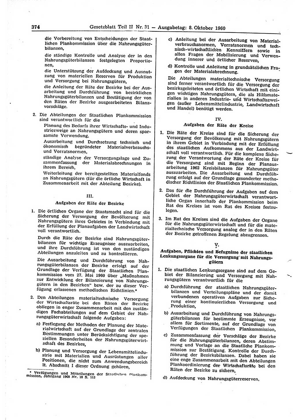 Gesetzblatt (GBl.) der Deutschen Demokratischen Republik (DDR) Teil ⅠⅠ 1960, Seite 374 (GBl. DDR ⅠⅠ 1960, S. 374)