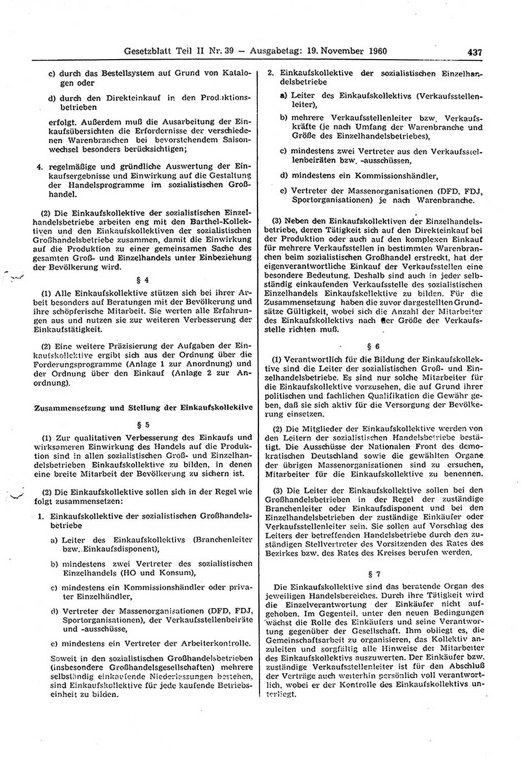 Gesetzblatt (GBl.) der Deutschen Demokratischen Republik (DDR) Teil ⅠⅠ 1960, Seite 437 (GBl. DDR ⅠⅠ 1960, S. 437)