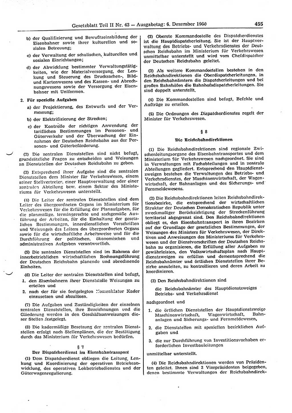 Gesetzblatt (GBl.) der Deutschen Demokratischen Republik (DDR) Teil ⅠⅠ 1960, Seite 455 (GBl. DDR ⅠⅠ 1960, S. 455)