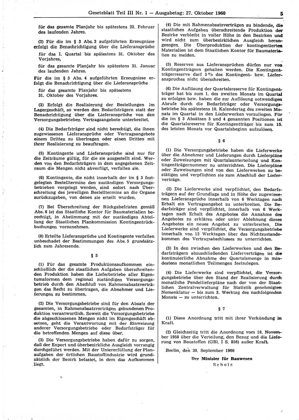 Gesetzblatt (GBl.) der Deutschen Demokratischen Republik (DDR) Teil ⅠⅠⅠ 1960, Seite 5 (GBl. DDR ⅠⅠⅠ 1960, S. 5)