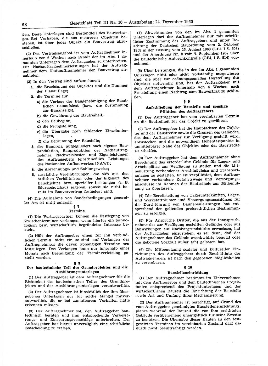 Gesetzblatt (GBl.) der Deutschen Demokratischen Republik (DDR) Teil ⅠⅠⅠ 1960, Seite 68 (GBl. DDR ⅠⅠⅠ 1960, S. 68)