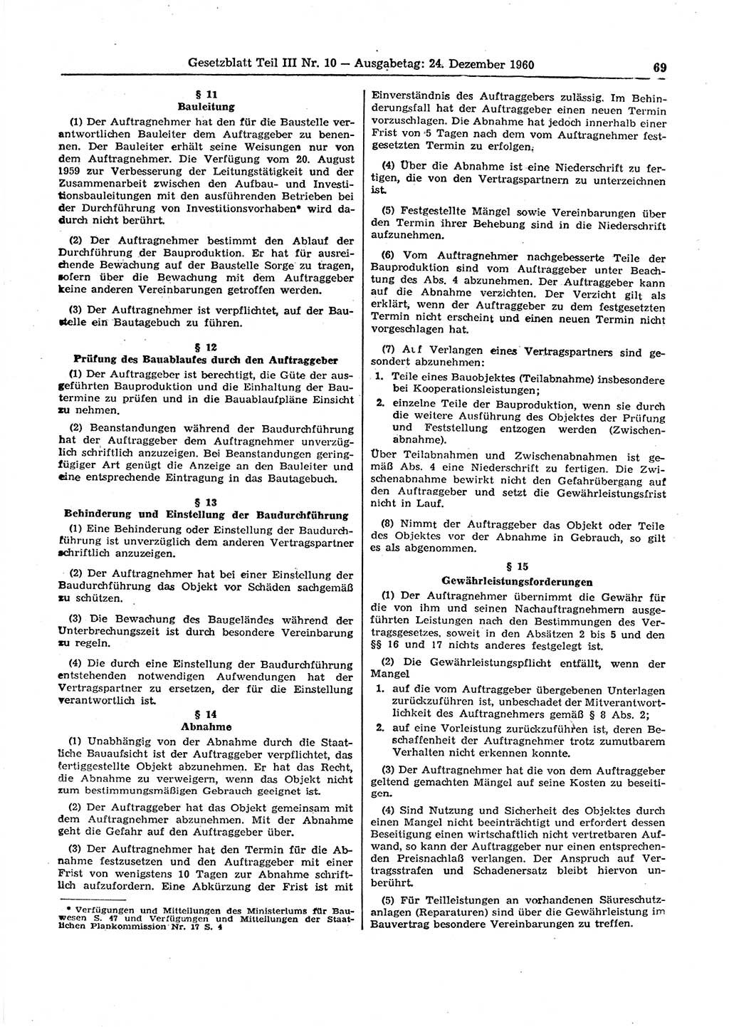 Gesetzblatt (GBl.) der Deutschen Demokratischen Republik (DDR) Teil ⅠⅠⅠ 1960, Seite 69 (GBl. DDR ⅠⅠⅠ 1960, S. 69)