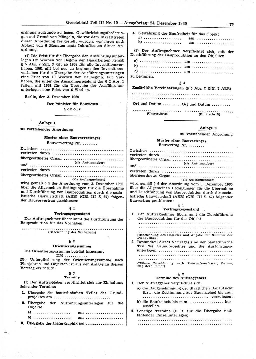 Gesetzblatt (GBl.) der Deutschen Demokratischen Republik (DDR) Teil ⅠⅠⅠ 1960, Seite 71 (GBl. DDR ⅠⅠⅠ 1960, S. 71)