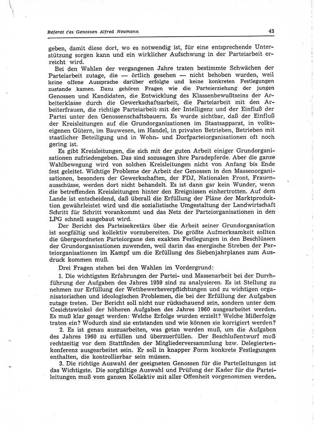 Neuer Weg (NW), Organ des Zentralkomitees (ZK) der SED (Sozialistische Einheitspartei Deutschlands) für Fragen des Parteilebens, 15. Jahrgang [Deutsche Demokratische Republik (DDR)] 1960, Seite 43 (NW ZK SED DDR 1960, S. 43)