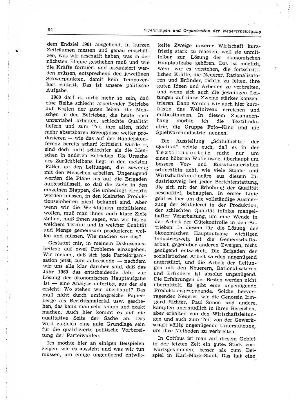 Neuer Weg (NW), Organ des Zentralkomitees (ZK) der SED (Sozialistische Einheitspartei Deutschlands) für Fragen des Parteilebens, 15. Jahrgang [Deutsche Demokratische Republik (DDR)] 1960, Seite 64 (NW ZK SED DDR 1960, S. 64)