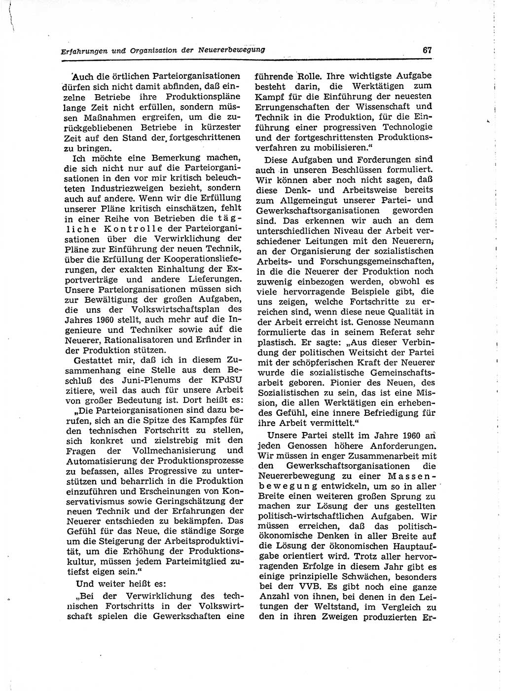 Neuer Weg (NW), Organ des Zentralkomitees (ZK) der SED (Sozialistische Einheitspartei Deutschlands) für Fragen des Parteilebens, 15. Jahrgang [Deutsche Demokratische Republik (DDR)] 1960, Seite 67 (NW ZK SED DDR 1960, S. 67)