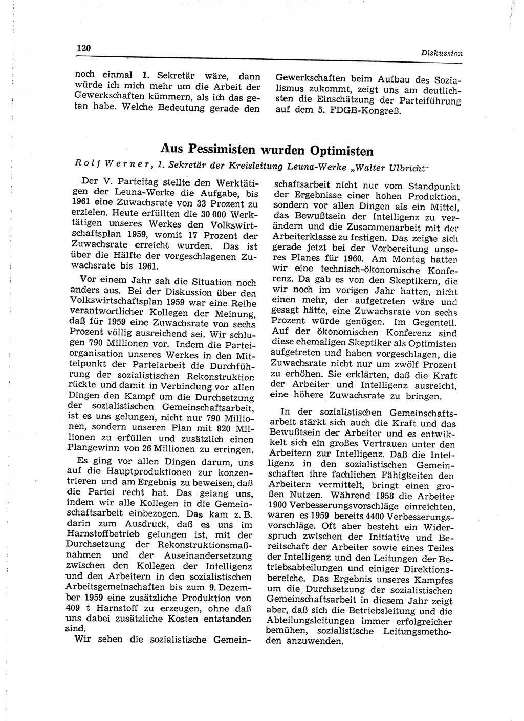 Neuer Weg (NW), Organ des Zentralkomitees (ZK) der SED (Sozialistische Einheitspartei Deutschlands) für Fragen des Parteilebens, 15. Jahrgang [Deutsche Demokratische Republik (DDR)] 1960, Seite 120 (NW ZK SED DDR 1960, S. 120)