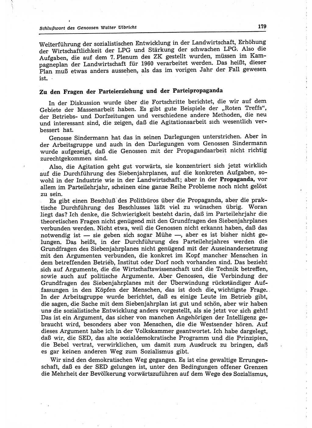 Neuer Weg (NW), Organ des Zentralkomitees (ZK) der SED (Sozialistische Einheitspartei Deutschlands) für Fragen des Parteilebens, 15. Jahrgang [Deutsche Demokratische Republik (DDR)] 1960, Seite 179 (NW ZK SED DDR 1960, S. 179)