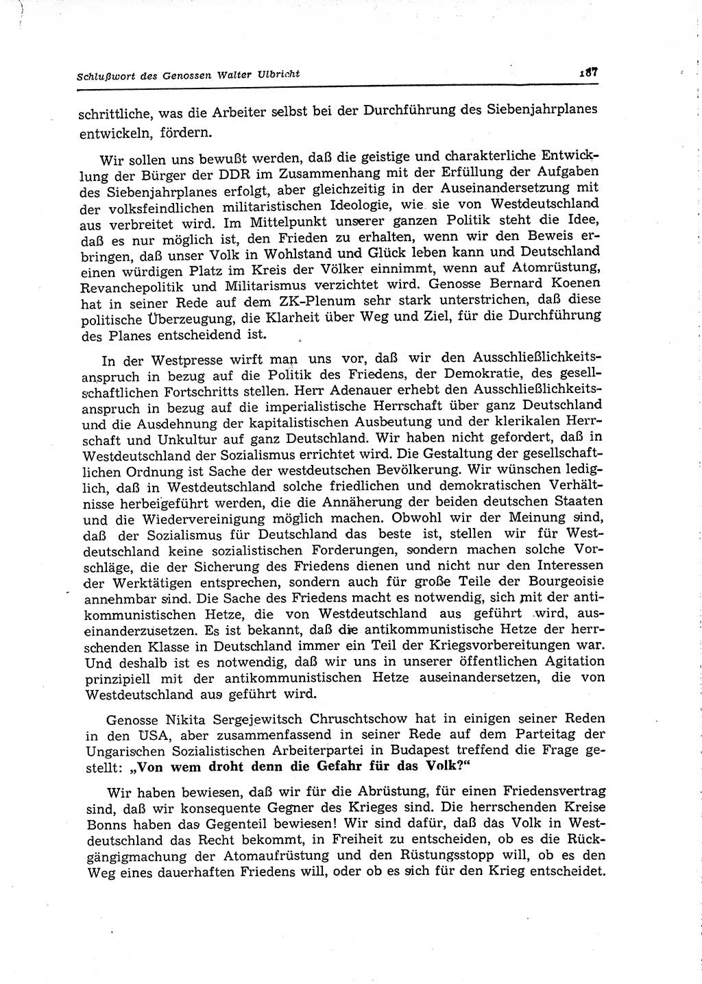 Neuer Weg (NW), Organ des Zentralkomitees (ZK) der SED (Sozialistische Einheitspartei Deutschlands) für Fragen des Parteilebens, 15. Jahrgang [Deutsche Demokratische Republik (DDR)] 1960, Seite 187 (NW ZK SED DDR 1960, S. 187)