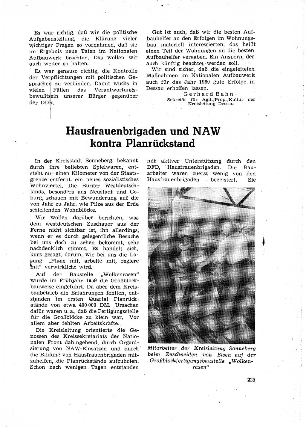 Neuer Weg (NW), Organ des Zentralkomitees (ZK) der SED (Sozialistische Einheitspartei Deutschlands) für Fragen des Parteilebens, 15. Jahrgang [Deutsche Demokratische Republik (DDR)] 1960, Seite 225 (NW ZK SED DDR 1960, S. 225)