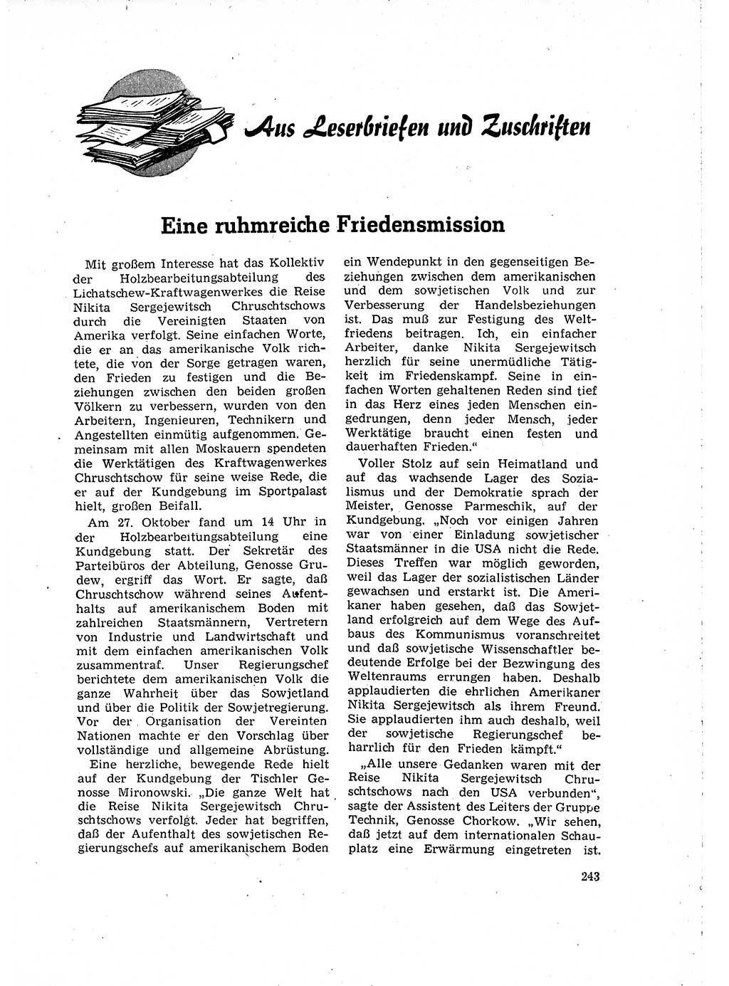 Neuer Weg (NW), Organ des Zentralkomitees (ZK) der SED (Sozialistische Einheitspartei Deutschlands) für Fragen des Parteilebens, 15. Jahrgang [Deutsche Demokratische Republik (DDR)] 1960, Seite 243 (NW ZK SED DDR 1960, S. 243)