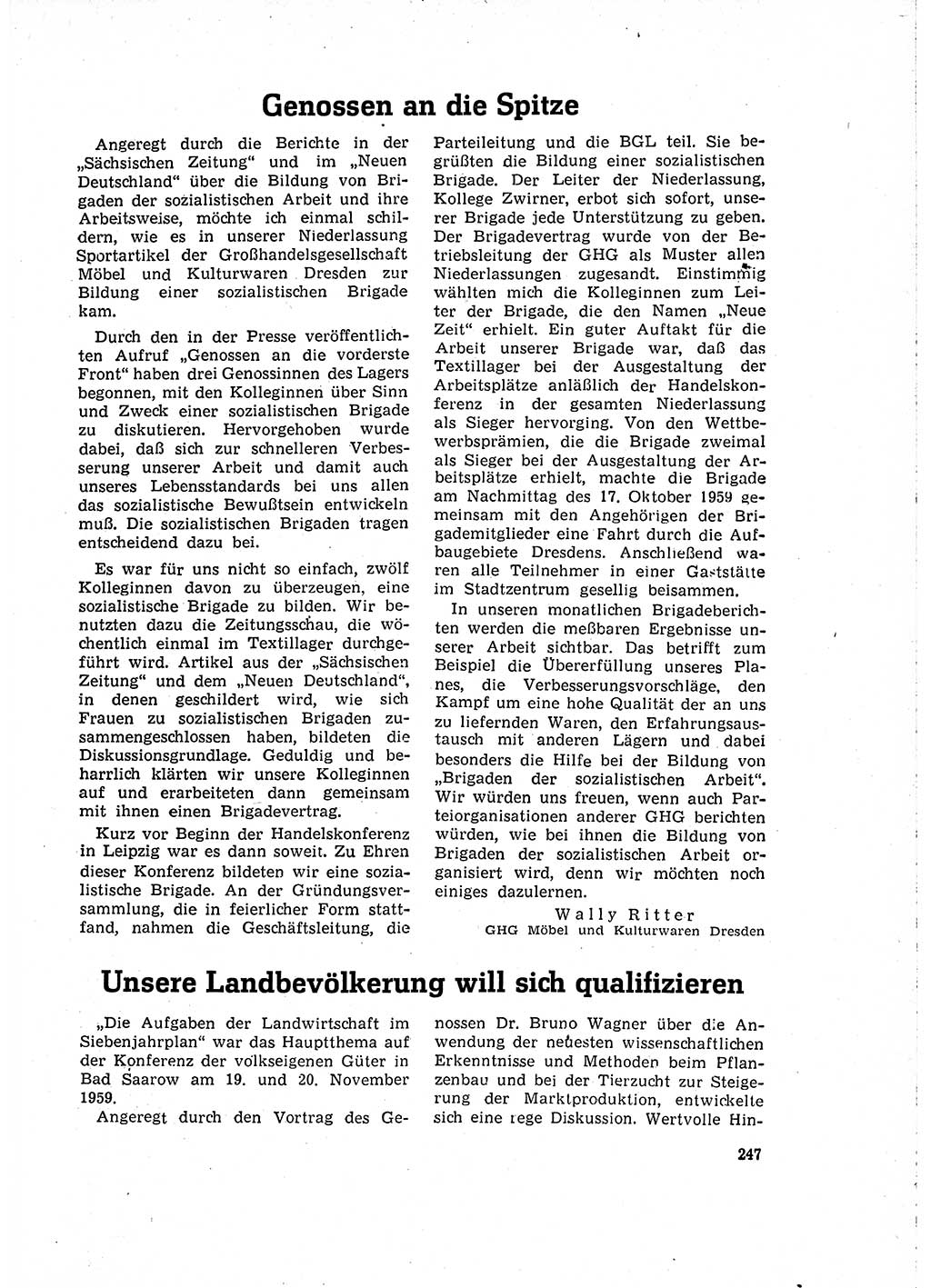 Neuer Weg (NW), Organ des Zentralkomitees (ZK) der SED (Sozialistische Einheitspartei Deutschlands) für Fragen des Parteilebens, 15. Jahrgang [Deutsche Demokratische Republik (DDR)] 1960, Seite 247 (NW ZK SED DDR 1960, S. 247)