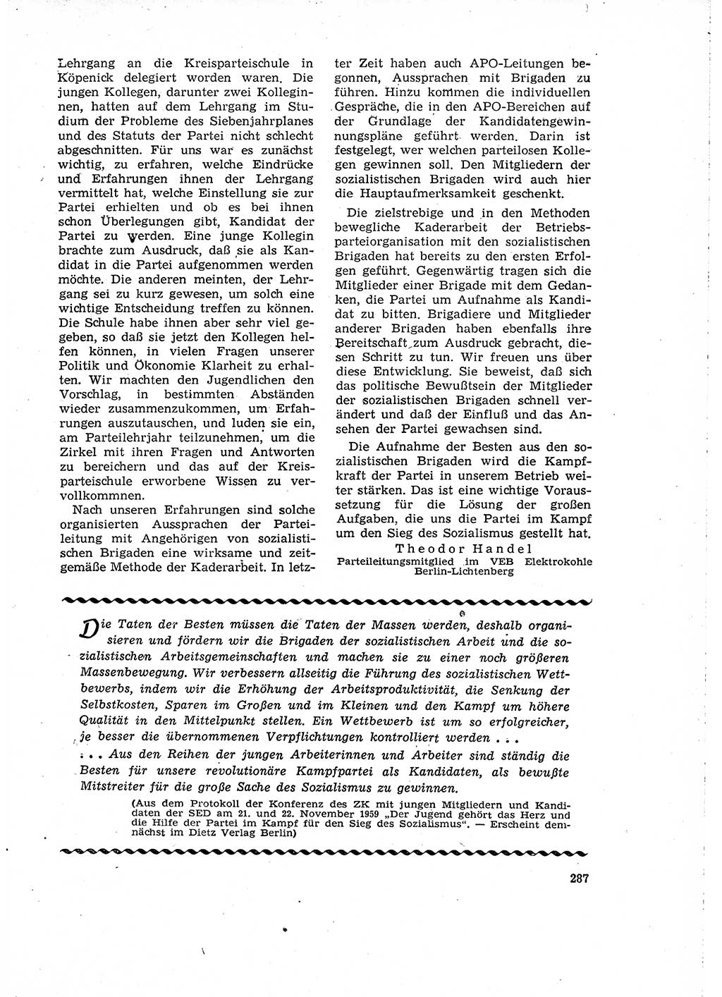 Neuer Weg (NW), Organ des Zentralkomitees (ZK) der SED (Sozialistische Einheitspartei Deutschlands) für Fragen des Parteilebens, 15. Jahrgang [Deutsche Demokratische Republik (DDR)] 1960, Seite 287 (NW ZK SED DDR 1960, S. 287)