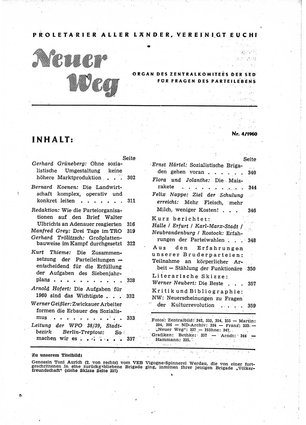 Neuer Weg (NW), Organ des Zentralkomitees (ZK) der SED (Sozialistische Einheitspartei Deutschlands) für Fragen des Parteilebens, 15. Jahrgang [Deutsche Demokratische Republik (DDR)] 1960, Seite 301 (NW ZK SED DDR 1960, S. 301)