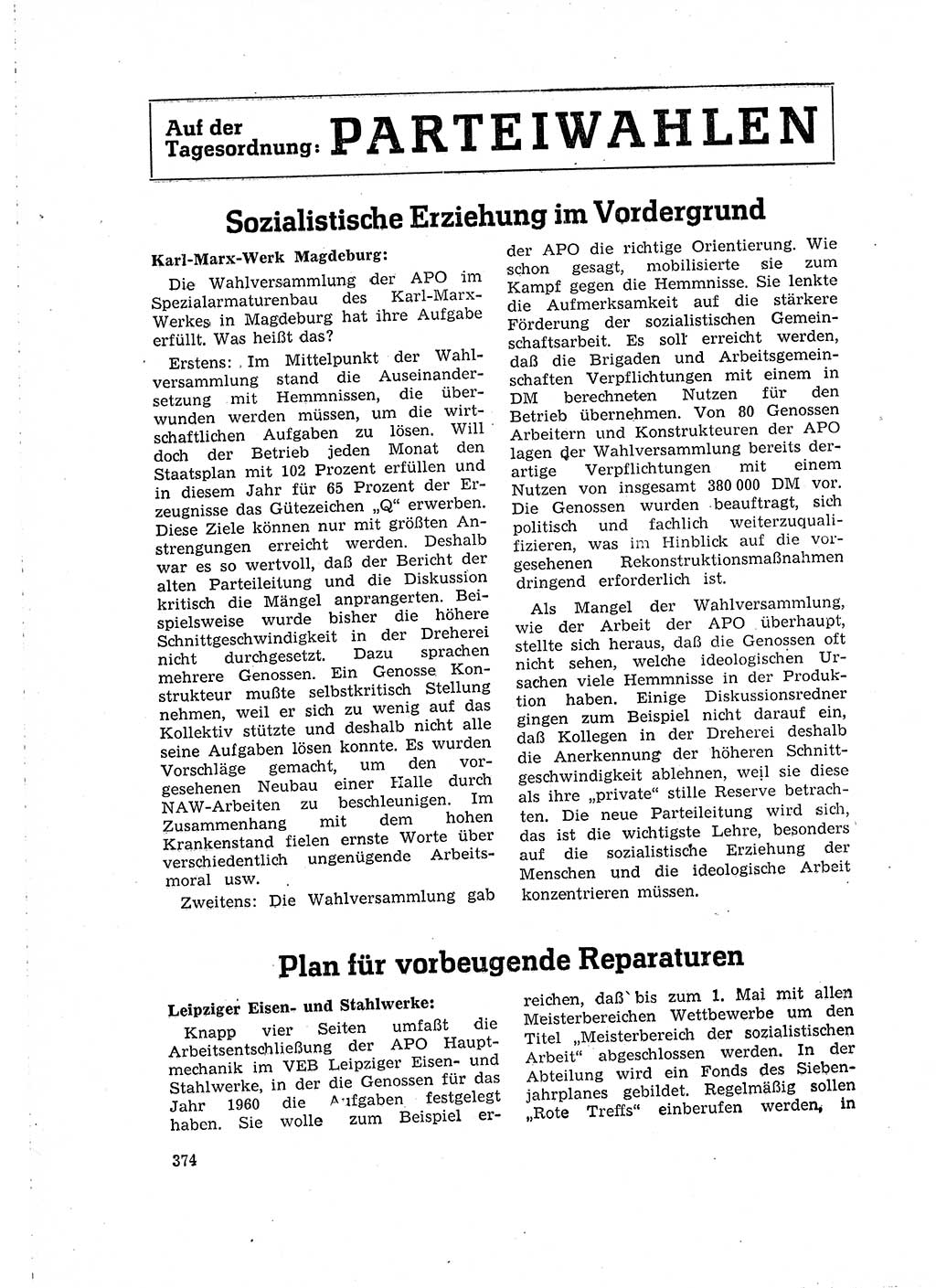 Neuer Weg (NW), Organ des Zentralkomitees (ZK) der SED (Sozialistische Einheitspartei Deutschlands) für Fragen des Parteilebens, 15. Jahrgang [Deutsche Demokratische Republik (DDR)] 1960, Seite 374 (NW ZK SED DDR 1960, S. 374)